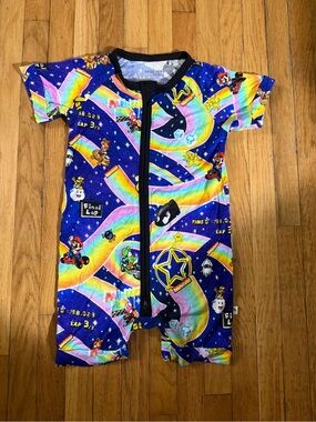Little Geeks Trilogy 6/12M Bamboo Mario Kart Rainbow Road Kids One-Piece Romper